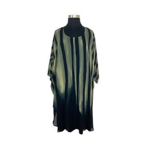Q Neel 24 Green Stripe Dress Set Art To Wear Lagenlook Sheer Wavy